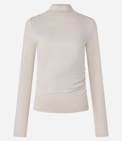 Blusa con Cuello Alto y Fruncidos Delanteros