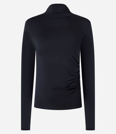 Blusa con Cuello Alto y Fruncidos Delanteros