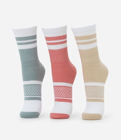 Kit 03 Medias Caña Larga Deportivas en Algodón con Rayas