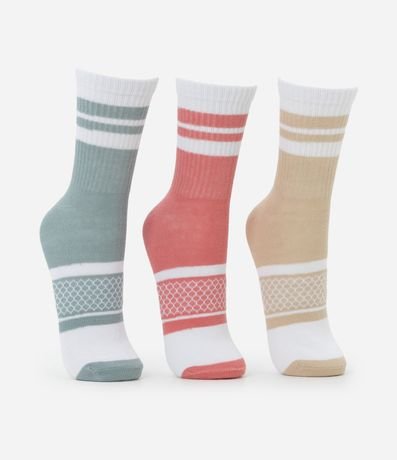Kit 03 Medias Caña Larga Deportivas en Algodón con Rayas 2