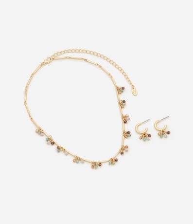 Conjunto de Collar y Caravana con Cadena Palito y Cachos de Lunares Coloridas 2