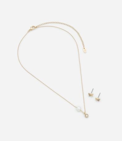 Conjunto de Collar Corto con Colgante y Perla Artificial y Caravana Mariposa 2