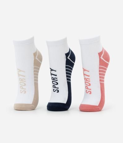 Kit 03 Medias Caña Corta Deportivas en Algodón con Estampa Sporty