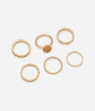 Kit 06 Anillos Delicados en Metal Texturizado