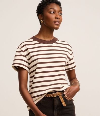 Blusa Rayada en Algodón con Cuello Contrastante