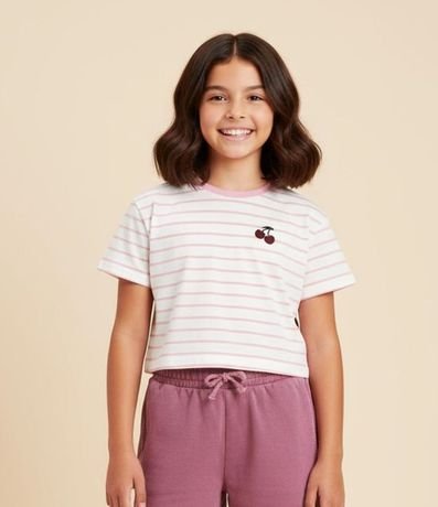 Blusa Boxy Infantil con Bordado de Cereza - Talle 5 A 14 años