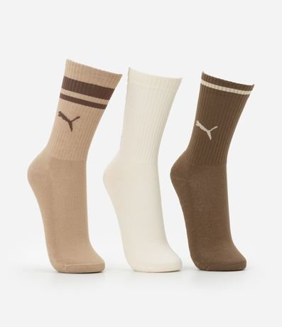 Kit 03 Medias Caña Larga Deportiva en Algodón con Logotipo y Lettering Puma 2