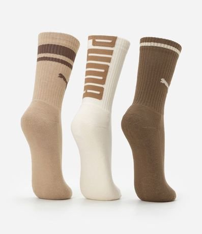 Kit 03 Medias Caña Larga Deportiva en Algodón con Logotipo y Lettering Puma 3