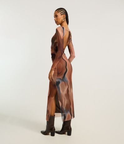 Vestido New Midi en Tule con Estampa Abstracta y Espalda Abierta