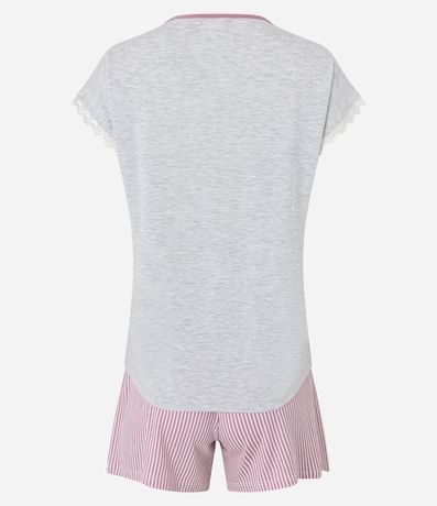 Pijama Short Doll en Viscosa con Detalle de Encaje y Short Listrado 4