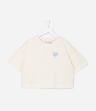 Remera Boxy Corta Infantil con Bordado Corazón - Talle 5 a 14 años