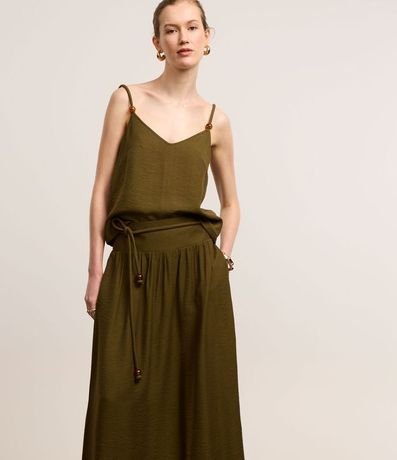 Pollera Evasê Midi en Crepé con Cintura Ancha y cinturón cuerda 2