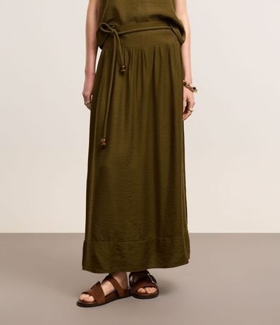 Pollera Evasê Midi en Crepé con Cintura Ancha y cinturón cuerda 3