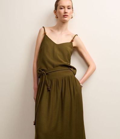 Pollera Evasê Midi en Crepé con Cintura Ancha y cinturón cuerda 6