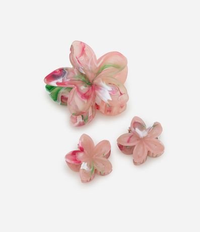 Kit 03 Pinzas para el Pelo de Plástico Efecto Marmorizada en Forma de Flor