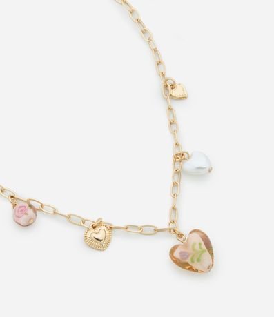 Collar Corto con Colgantes de Corazón