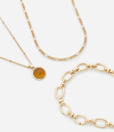 Collar Capas con Cadenas Variadas y Colgante de Resina 1