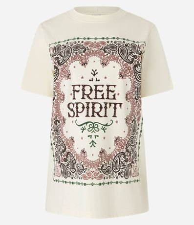 Remera Alargada en Algodón con Estampa Paisley y Lettering 5