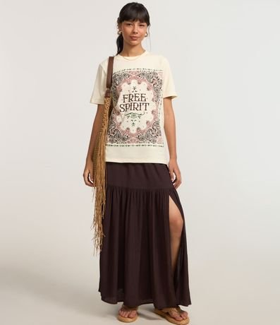 Remera Alargada en Algodón con Estampa Paisley y Lettering 2