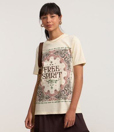 Remera Alargada en Algodón con Estampa Paisley y Lettering 3