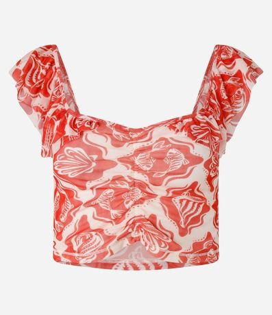 Blusa en Tule Estampado de Caracolas con Volados y Fruncido 5