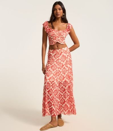 Blusa en Tule Estampado de Caracolas con Volados y Fruncido 2