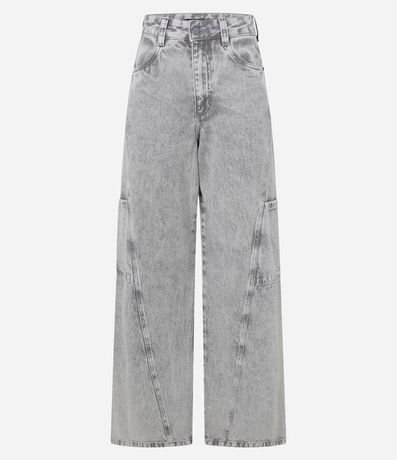 Pantalón Wide Leg en Jeans con Recorte Transversal y Bolsillo Incorporado Cargo 8