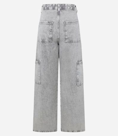 Pantalón Wide Leg en Jeans con Recorte Transversal y Bolsillo Incorporado Cargo 9