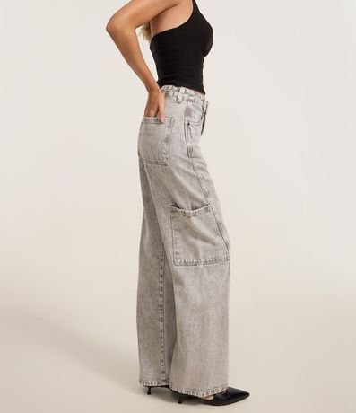 Pantalón Wide Leg en Jeans con Recorte Transversal y Bolsillo Incorporado Cargo 4