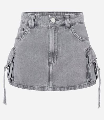 Pollera Corta en Jeans Efecto Mármol con Bolsillo Cargo Hebilla 6