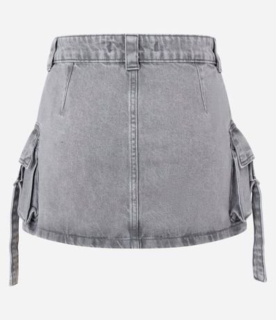 Pollera Corta en Jeans Efecto Mármol con Bolsillo Cargo Hebilla 7