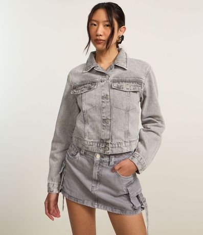 Pollera Corta en Jeans Efecto Mármol con Bolsillo Cargo Hebilla 2