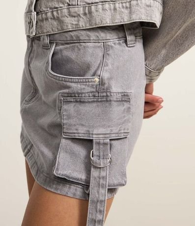 Pollera Corta en Jeans Efecto Mármol con Bolsillo Cargo Hebilla 4