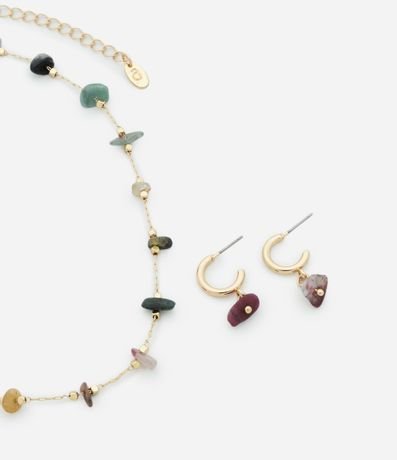 Conjunto de Collar Corto con Gravas y Caravanas aro con Colgante