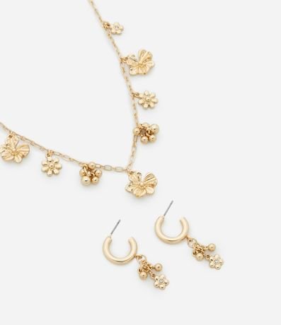 Conjunto de Collar y Caravana con Colgantes Flores