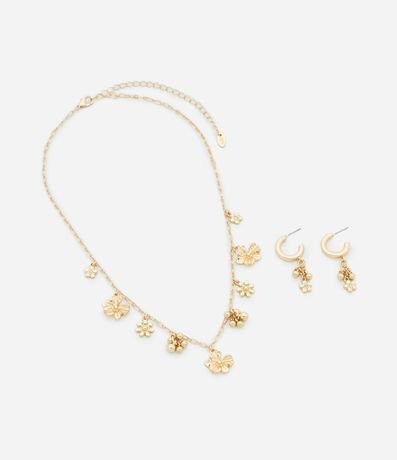 Conjunto de Collar y Caravana con Colgantes Flores 2