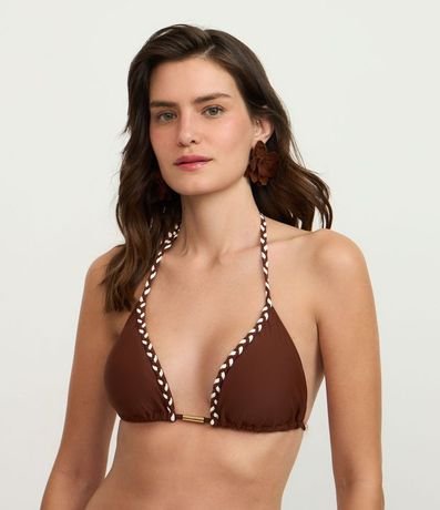 Bikini Top triangular Fruncido en Microfibra con Trencita Bicolor y Adorno 2