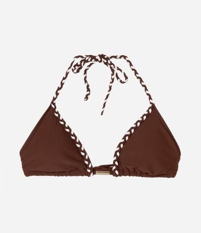 Bikini Top triangular Fruncido en Microfibra con Trencita Bicolor y Adorno 5