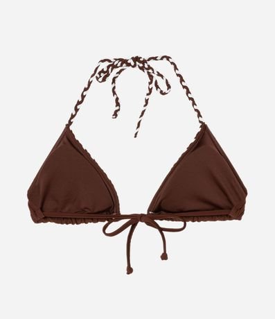 Bikini Top triangular Fruncido en Microfibra con Trencita Bicolor y Adorno 6