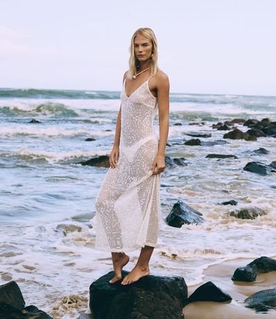 Vestido Long Midi con Lentejuela Salpicado y Forro Corto