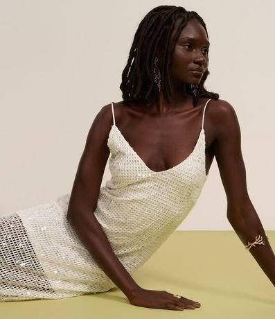 Vestido Long Midi con Lentejuela Salpicado y Forro Corto 5