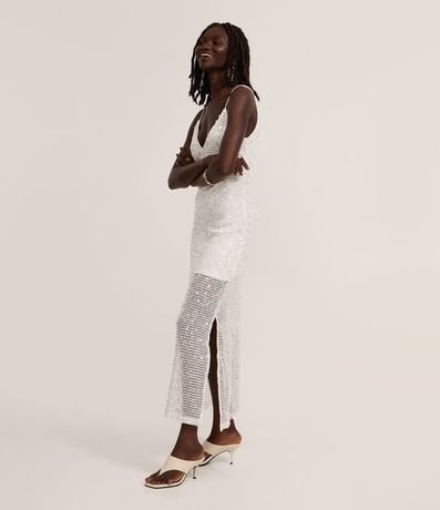 Vestido Long Midi con Lentejuela Salpicado y Forro Corto 2