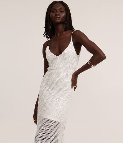 Vestido Long Midi con Lentejuela Salpicado y Forro Corto 3