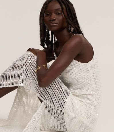 Vestido Long Midi con Lentejuela Salpicado y Forro Corto 4