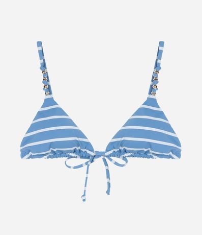 Bikini Top Triangular Fruncido en Microfibra Rayada con Adorno en el Bretel 5