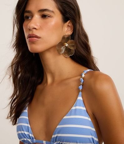 Bikini Top Triangular Fruncido en Microfibra Rayada con Adorno en el Bretel 3