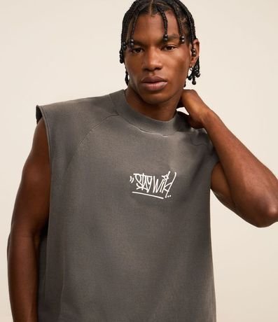 Musculosa Boxy en Algodón con Estampa Lettering y Efecto Desteñido 3