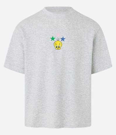 Remera Boxy en Algodón Melange con Estampa dde Piu Piu y Lettering 4