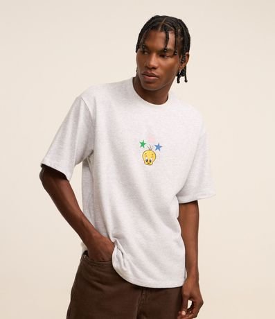 Remera Boxy en Algodón Melange con Estampa dde Piu Piu y Lettering