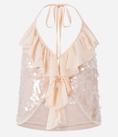 Blusa Frente Única en Poliamida con Lentejuelas y Volados 7